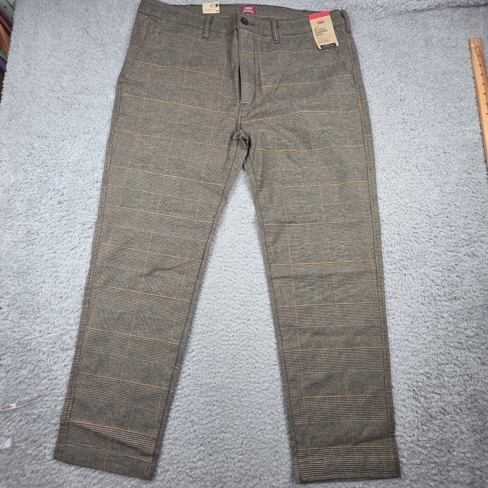 Levi's XX Chino Standard Taper Pants Mens 38x30 Brown Plaid Stretch 85226-0186